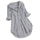 Bluse Longbluse Damen Lässig Für Leggings Longshirt Gestreiftem Druck Langarmshirt Umlegekragen Langen Ärmeln Oberteile Bluse Damen Schwarz XXXL