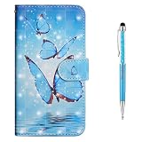Grandoin Galaxy S8 Hülle, Handyhülle im Brieftasche-Stil für Samsung Galaxy S8 Handytasche PU Leder Flip Cover 3D Bunte Muster Book Case Schutzhülle (Blauer Schmetterling)
