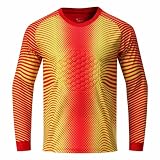 Agoky Herren Langarm Torwart Trikot mit Polsterung Schutzhemd T-Shirt Gepolsterte Unterhemd Langarmshirts Fußball Uniform Rot Gelb M