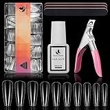 MAGIC ARMOR 550 Stück Sarg Nagelspitzen Künstliche Nägel mit nagelkleber zum Aufdrücken auf Nägel Ballerina Nägel 10 Größen Full Cover Nail tips & Nagelfeilen Nagelknipser für Zuhause DIY Nag