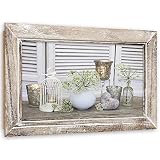 Feeby Wanddeko Stillleben 90x60 cm Bild Kunstdruck modern Shabby chic Rahmen Illusion Beig