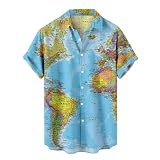 Hemd Herren Oversize Print Landkarte Aufdruck Hemd Personalisierte Hemden Casual Button Down Hemden Kurzarm Strandhemd Hemden Sommerhemd Kurzarm Festival Outfit Urlaub Shirt F