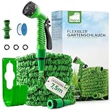Fepro® Flexibler Gartenschlauch mit 7 Funktion max.7,5m basic, Wasserschlauch flexibel mit 3-Fach Latexkern inkl. Adapter für 1/2' 3/4' Zoll und Wandhalterung, dehnbarer flexiS