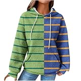 ANHATUIV Kapuzen-Sweatshirt für Damen, gestreift, langärmelig, leicht, Waffelmuster, lässiger Kapuzenpullover mit Tasche, Kordelzug, Colorblock-T-Shirts, Hemden, übergroße Pullover, 01 grün, XL