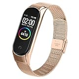 AK Armband Kompatibel mit Xiaomi Mi Band 4 Armband/Xiaomi Mi Band 3 Armband, Verstellbare Edelstahl Metall Ersatzarmband für Xiaomi Mi Band 3/Mi Band 4 (Roségold)