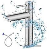 REFORUNG Kaltwasserhahn Edelstahl Kaltwasserarmatur Wasserhahn Waschtischarmatur Kaltwasser 175mm Badarmatur Waschbecken Armatur Waschtisch Einhebelarmatur mit 60cm Anschlussschlauch für Gäste WC B