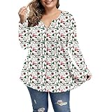 Hemden lässige niedliche Töpfe Arbeitsplatzgröße Falter Weihnachts-Langarmdruck Frauen Plus Plus Töpfe Pullover Mit Hemd (Green, XXL)