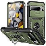 Schutzhülle für Google Pixel 8 Pro, Militärqualität, Pixel 8 Pro, mit Ständer, Ringhalter, Schiebe-Kamera-Abdeckung, stoßfest, Schutzhülle für Google Pixel 8 Pro, Armeegrün + Schw