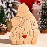 VEELU Personalisiertes Holzpuzzle Alleinerziehende Bär Familie Geschenke mit 2-8 Namen, Dekoratives Stück für Heimdekoration,Geschenk zum Muttertag, Vatertag，Weihnachten, Geburtstag für Mama/Pap