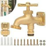 BLOSTM Schlauchhahn aus massivem Messing – Außenhahn-Set mit Wasserhahn, ½ Zoll Schnellverbinder, Schrauben & Dübel – überall Wasserhahn für bequemen Wasserzugang – ideal für Garten, Schieber & S