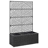 KOIECETA Hochbeet mit Rankgitter 3 Töpfe Pflanzkübel Pflanzkasten Blumenkübel Spalier Gartenspalier Rankhilfe Rankkasten 83x30x130cm Poly Rattan Schw