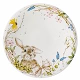 Hutschenreuther Nora Süße Ostern Teller mit Hasenmotiv und Blumenmotiv, flach 22 cm, Rund, Ø 21,5 cm, h 2,0 cm, Bone China M