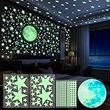 Yosemy 4pcs Wandsticker Leuchtaufkleber Sticker 563 Stück Leuchtsticker Wandtattoo Mond und Sterne Fluoreszierend Wandaufkleber, Leuchtstoff Aufkleber Für Kinderzimmer Dekorative Aufkleb