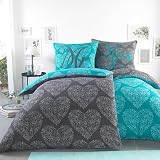 BaSaTex Microfaser Partner Bettwäsche mit Wendemotiv | 2X 135x200 Bettbezug + 2X 80x80 Kissenbezug | Mikrofaser Bettwäsche Set 4 teilig für Paare | Design: Ornaments Hearts T