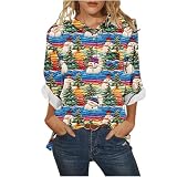Ekiregaii Weihnachtspullover für Damen, lustiger Damen-Pullover, Weihnachtsmann, 3D-Schneemann, bedruckt, niedlich, langärmelig, entspannte Passform, Tunika, Tops, Rundhalsausschnitt, lässig
