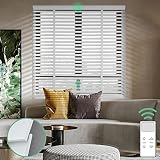 Yoolax Elektrische Holzjalousien, Smart Rollo Innen mit Fernbedienung für Fenster, Blickdicht Holz Jalousette Alexa Kompatibel für Wohnzimmer Büro, Nach Maß, Wand-&Deckenmontage, Aufladbar, Weiß