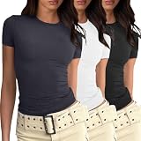 Crop Tops Modische Oberteile für Damen, figurbetonte Kurzarm-Basic-T-Shirts mit schmaler Passform Sommer Klamotten Damen Damen T-Shirt Mit R