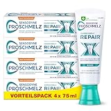 Sensodyne ProSchmelz Repair Zahnpasta, tägliche Zahnpasta mit Fluorid, 4x75ml, repariert nachweislich durch Säuren geschwächten Z