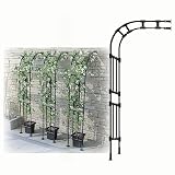 Gartenbogen, Rosenbogen aus Metall zur Wandmontage, 240 cm, halbschwarz, Gartenbögen, Laube, Pergola, halbseitiger Blumenbogen für den Außenbereich für Rasen/Hinterhof/Terrasse, wetterfest (