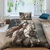 EVMILA Kreuzfahrer-Ritter Bettbezug Set Mädchen Junge Kinder Bettwäschegarnitur 3D Gedruckter Mittelalterlich Bettwäsche Weich Microfaser Und Kissenbezüge Reissverschluss 2 Teilig Single（135x200cm）