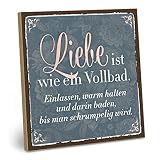 ARTFAVES® Holzschild mit Spruch - Liebe ist wie EIN Vollbad | Shabby Chic Vintage Schild | Deko Geschenk zum Thema Hochzeit, Valentinstag, Kennenlerntag, Verlobung | Größe: 19 x 19
