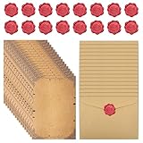 16 Stück Vintage Briefpapier Set mit Umschlägen, A5 Kraftpapier Briefe & 16 Wachssiegel-Sticker für romantische Liebesbriefe, Hochzeit, Einladungen (Style C)