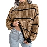 Rollkragenpullover für Damen, Herbst, langärmelig, V-Ausschnitt, Winter, übergroß, langärmelig, gestreift, lässiger Rollkragen, seitlicher Schlitz, Tunika, Pullover, Strick-Top, D