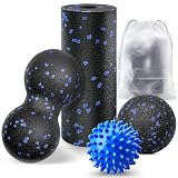 Eurtes 4 Stück Faszienball Set, Kleiner Faszienrolle, 7cm Igelball und Duoball Massageball Fazienrolle für Wirbelsäule Rücken Nacken Fuß, Mittelhart Blackroll für Faszientraining DurchfüH