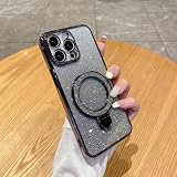HAOFUGUI Glitzer Hülle für Samsung Galaxy S8, Fashion Galvanisch Glitzer Case, mit Magnetständer, Slim Stoßfest Silikon TPU Mädchen Handy hülle-Schw