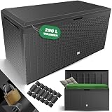 KESSER® Auflagenbox Kissenbox 𝟮𝟵𝟬𝗟, Klicksystem, mit Rollen & Haltegriffen, Deckel mit Hubautomatik, abschließbar, bis zu 290kg, Gartenbox Wasserdicht, Vielseitige Kissenbox, Rattanoptik