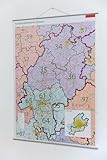 XL Postleitzahlenkarte von Hessen, Wandkarte (100 x 140cm) mit beidseitiger Laminierung, beschreibbar, mit Leisten zum Aufhängen, inkl. digitaler PLZ