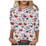 Tops für Damen, UK-Blumendruck, 3/4-Ärmel, Damen-T-Shirt, Hawaii-Pullover, Party-Top, Sommer, lockere Passform, Activewear, lässig, 3/4-Ärmel, Blusen, T-Shirts, Tunika, Übergröße, 21, mehrfarbig, XL