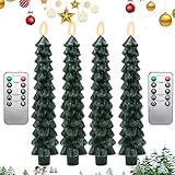 Hugsweet Spitzkerzen für den Weihnachtsbaum, flammenlose Weihnachtskerzen - 4X grüne Weihnachtsbaum-Kerzenlichter mit Timer-Fernbedienung | 9,7-Zoll-Weihnachtsbaum-Flammenlose Kerzen,