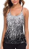 WILLIAMHUA Damen Pailletten Tops Glitzer Oberteile Sparkle Party Weste Ärmellos Tunika Weste Damen Sequin Tank Top (XXL, Schwarz)