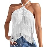 MKIUHNJ Damen Bluse Ausgehöhlter Damen- mit hängendem Halsausschnitt, sexy Mädchen- Muskelshirt Damen Damen T-Shirt Mit Fransen Damen Sommer-Top mit Neckholder Schwarze Bluse Damen Eleg
