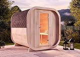 FinnTherm Fasssauna aus Holz ScandiCube Comfort, Outdoor-Sauna modern, Außensauna Garten mit 42 mm Wandstärke, Saunahaus 204 x 225 x 212 cm, nordische F