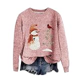 Christmas Sweater Pullover Bedruckt Langarm,Damen Sweatshirt mit Kapuze, lässig, Lustig Weihnachts Druck, Weihnachtsmann-Aufdruck, langärmelig Sweatjacke Mädchen 152