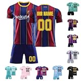Generisch Fußball Trikot Kinder 24/25, Personalisiert Fussball Trikot Jungen mit Eigenem Namen Nummer Logo, Fußballtrikot Shorts Set für Jungen M