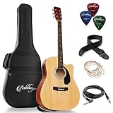 Ashthorpe Dreadnought Cutaway Akustik-E-Gitarren-Bundle in voller Größe – Premium-Tonhölzer – N