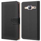 Conie Hülle für Samsung Galaxy J5 2016 Tasche Bookstyle Schwarz, PU Leder Hülle Schwarz, Handyhülle Galaxy J5 2016 Flip Case Wallet, Booklet Cover Etui, für Samsung Galaxy J5 2016 (5.2')