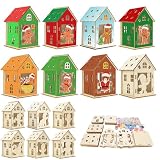WEDNOK 14 Sets Lebkuchenhaus Bastelset Kinder Lebkuchenmann Holz Bausatz 3D Weihnachten Kreativsets Holzbausatz Basteln DIY Holzbastelset zum Bemalen für Jungen Mädchen W