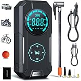 Elektrische Luftpumpe BUVAYE Fahrradpumpe Akku Kompressor, 150 PSI 12V Tragbare Luftkompressor Autoreifenpumpe Für Auto, Motorrad, Fahrrad, über USB-C wiederaufladbar, Als Taschenlampe und Powerbank