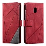 SONWO Hülle für Samsung Galaxy J3 2017, Premium Leder PU Handyhülle Flip Case Wallet Silikon Bumper Schutzhülle Klapphülle für Galaxy J3 2017, R