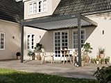 PERGOLUX – Sundream S2 elektrische Pergola 3x4m Wandmontage Antrazit – Garten Pavillon mit LED-Beleuchtung & elektrisch verstellbarem Lamellendach – Überdachung perfekt bei Sonne, Schnee & Reg