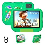Kinder Tablet 10 Zoll, Android 14 Tablet für Kinder,10GB RAM 64GB ROM Octa-Core Tablet mit Gehäuse, 1280x800 IPS Display, 6000mAh, Dual Kamera, Bluetooth und WiFi6, tolles Geschenk für Kinder (Grün)