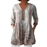 Oberteil mit V-Ausschnitt für Damen, Sommer, bedruckt, Gruppenhemd, Leinen, lässig, Valentinstag, T-Shirts für Damen, grau, L
