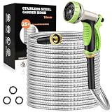 GOXAWEE Gartenschlauch, Edelstahl, robuster Wasserschlauch mit 10 Funktionen, knickfrei, robust und flexibel, robust und leicht, rostfrei für Hof, Outdoor, Wohnmobil (7,6 m)