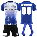 Benutzerdefiniert Fussball Trikot Kinder Set Personalisiert Trikot mit Namen Nummer Team und Logo Sporttraining T-Shirts und Shorts für Erwachsene/Kinder, Fußballtrikot S