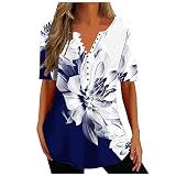 ANHATUIV Damen-Oberteil, Henley-Shirt, trendiges Hemd, Blusen, elegant, kurzärmelig, lässig, Blumendruck, Tunika, klassische Passform, T-Shirts, Damen, Business, Büro, lockeres Oberteil, A03-dark