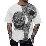 T-Shirt Herren Halloween Kostüm Herren Baumwolle Halloween Schrecklich Bleeding Blut Horror Kreativ Gedruckt mit Rundhalsausschnitt Kostüm Herren Kurzarm Kostüm Karneval Herren mit Blutspritzern,